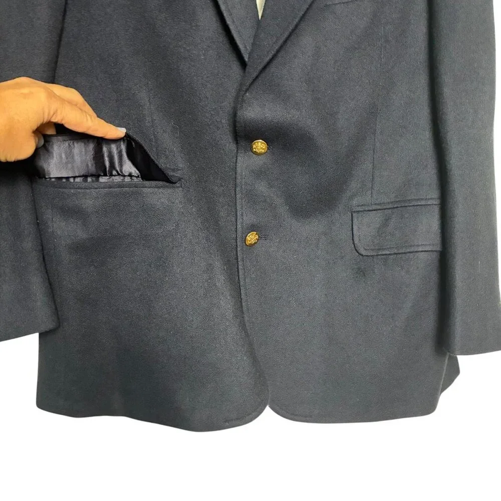 Vintage Lands’ End 100% Cashmere Blazer Jacket 46R Luxury Gold Buttons Old Money
